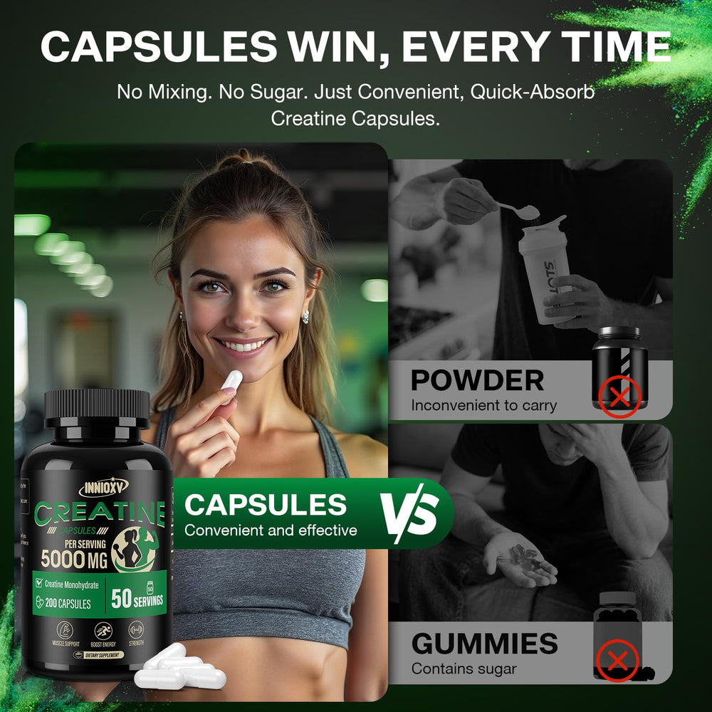 INNIOXV creatine monohydrate in gym bag scene for workouts.