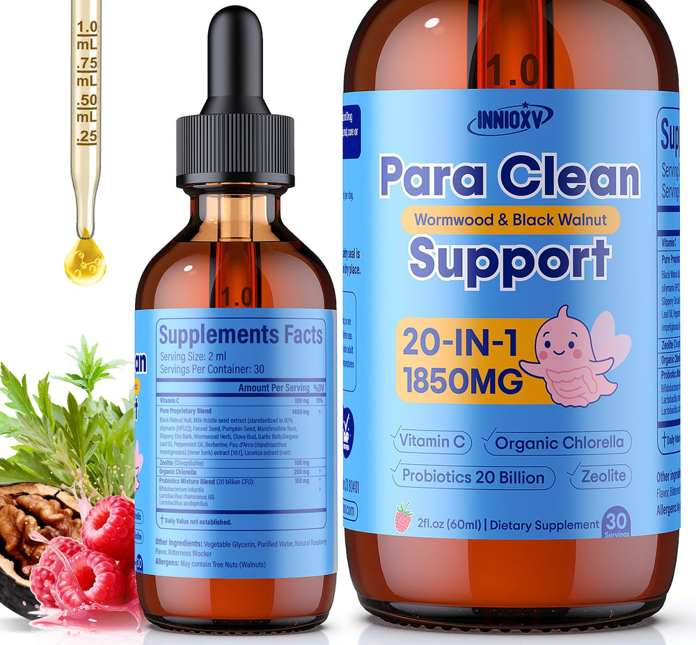 INNIOXV Parasite Cleanse bottle front view supports family gut routines.