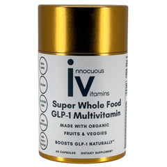 Innocuous Vitamins GLP-1 multivitamin bottle front shows natural whole-food blend for daily wellness.