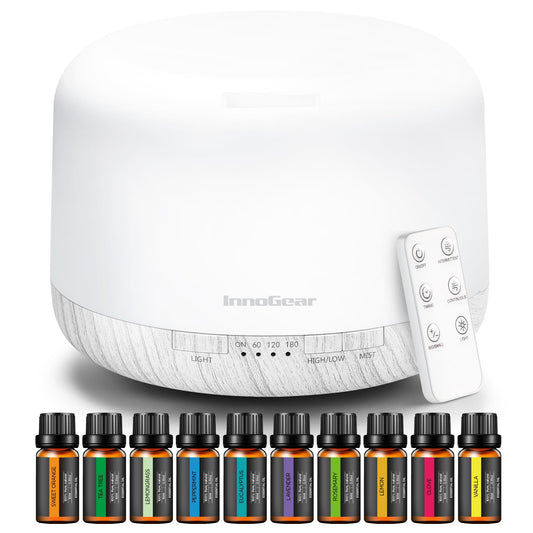InnoGear aromatherapy diffuser 500ml in white for lasting room fragrance.