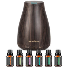 InnoGear essential oil diffuser in dark wood grain adds a calming, natural touch to any room.
