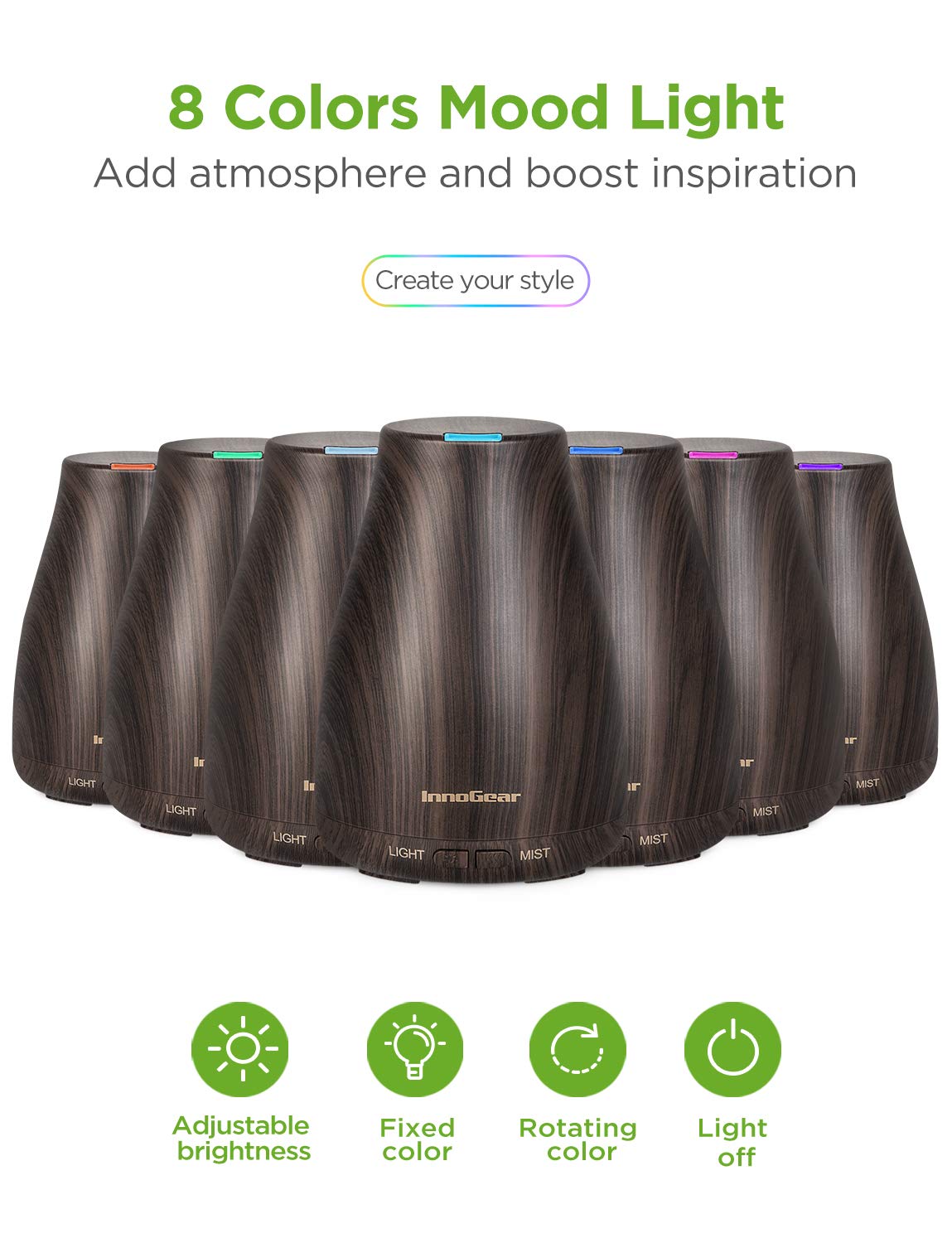 InnoGear six-oil set with tea tree, lavender, eucalyptus offers versatile aromatherapy options.