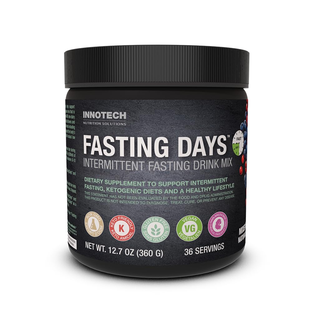 Innotech Nutrition Fasting Days mixed berry powder in a 360g tub for convenient fasting drinks