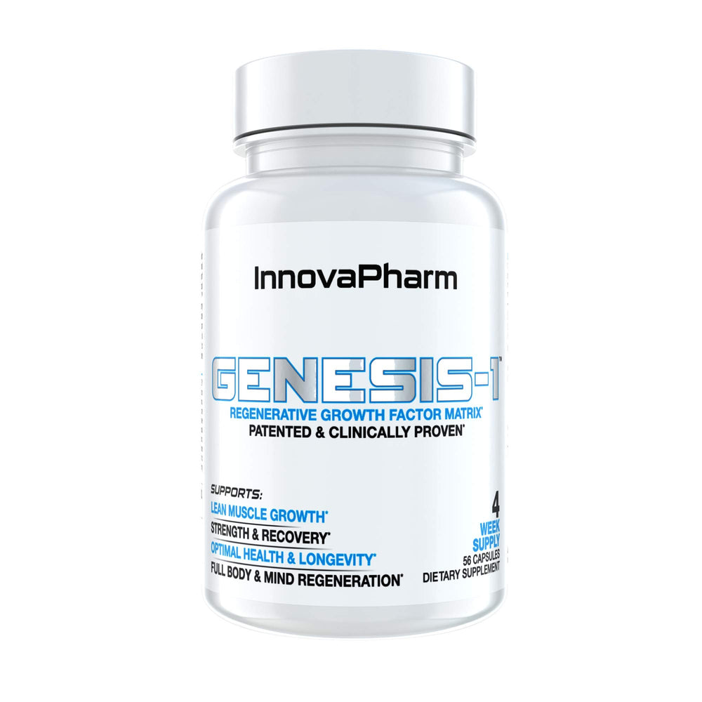 InnovaPharm GENESIS-1 bottle front view highlighting 56 capsules for daily resilience.