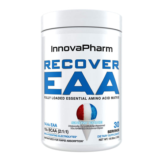 InnovaPharm Recover-EAA bottle ready to pour for post-workout recovery.