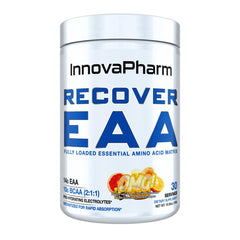 InnovaPharm Recover EAA Powder in Pink Lemonade, ready to mix for hydration and recovery.