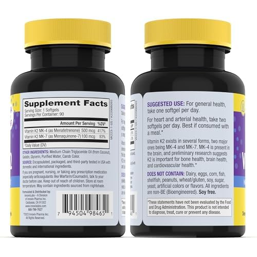 InnovixLabs K2 softgels packaging highlights gluten-free and soy-free