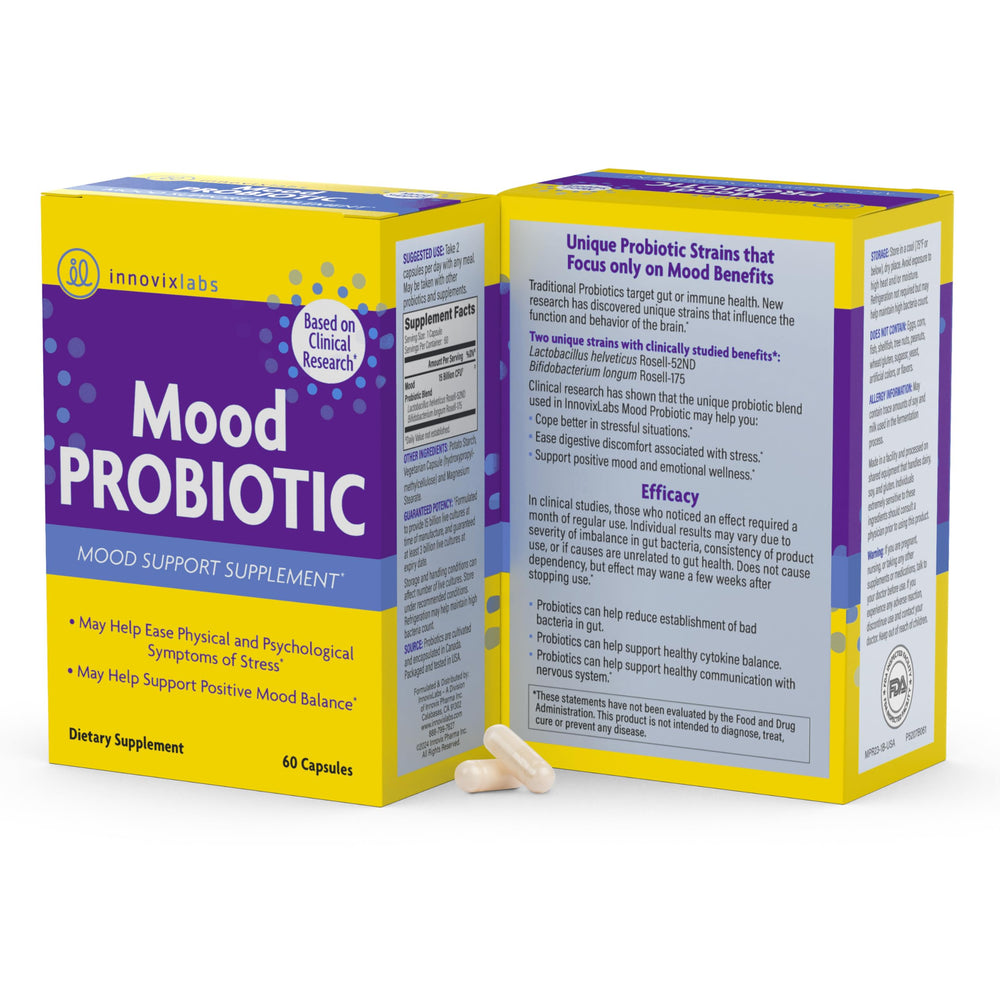 InnovixLabs Mood Probiotic quality badge emphasizing quality controls.
