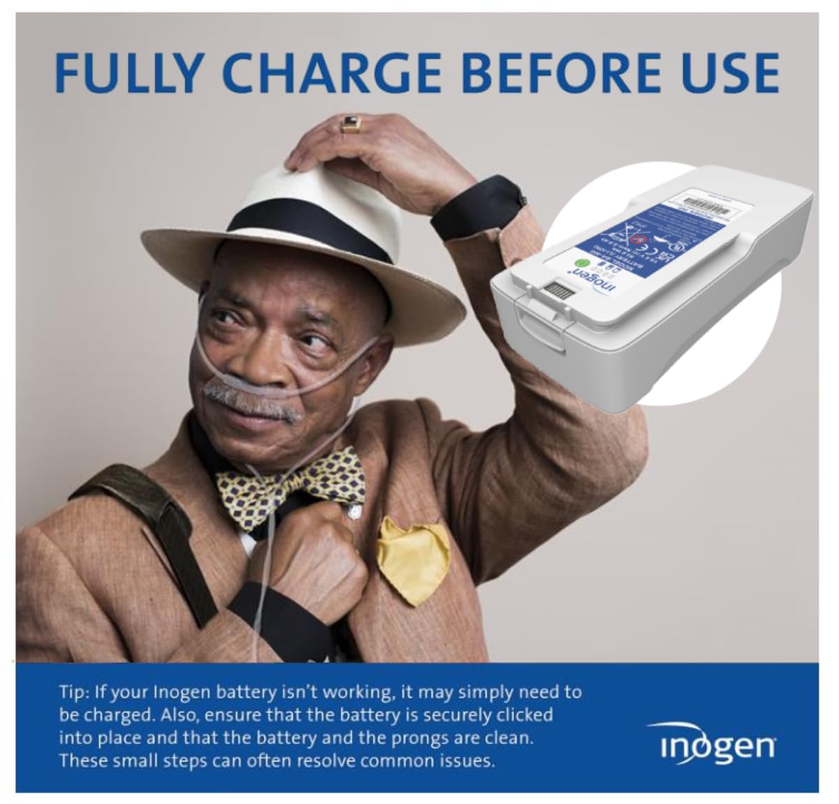 Inogen Extended battery dimensions—compact size for travel-friendly compatibility.