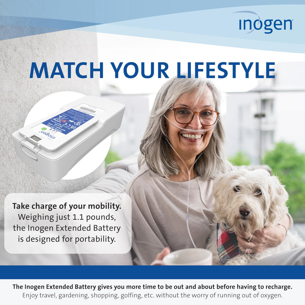Inogen Extended battery—swapping made simple for uninterrupted routine.