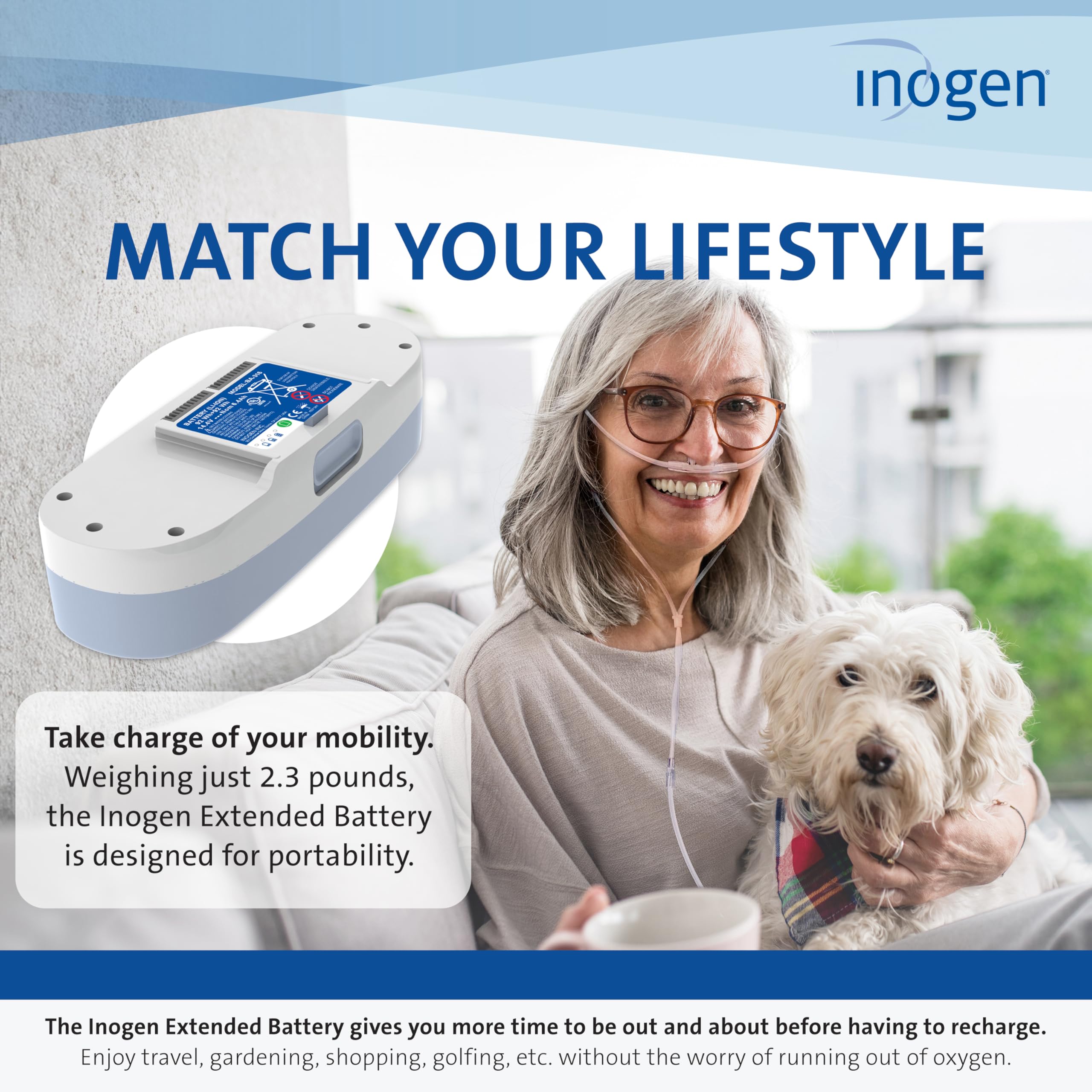Inogen One G3 Extended Battery compact design demonstrates space efficiency.
