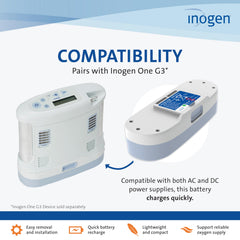 Inogen One G3 Extended Battery with quick-release button enables easy swaps.