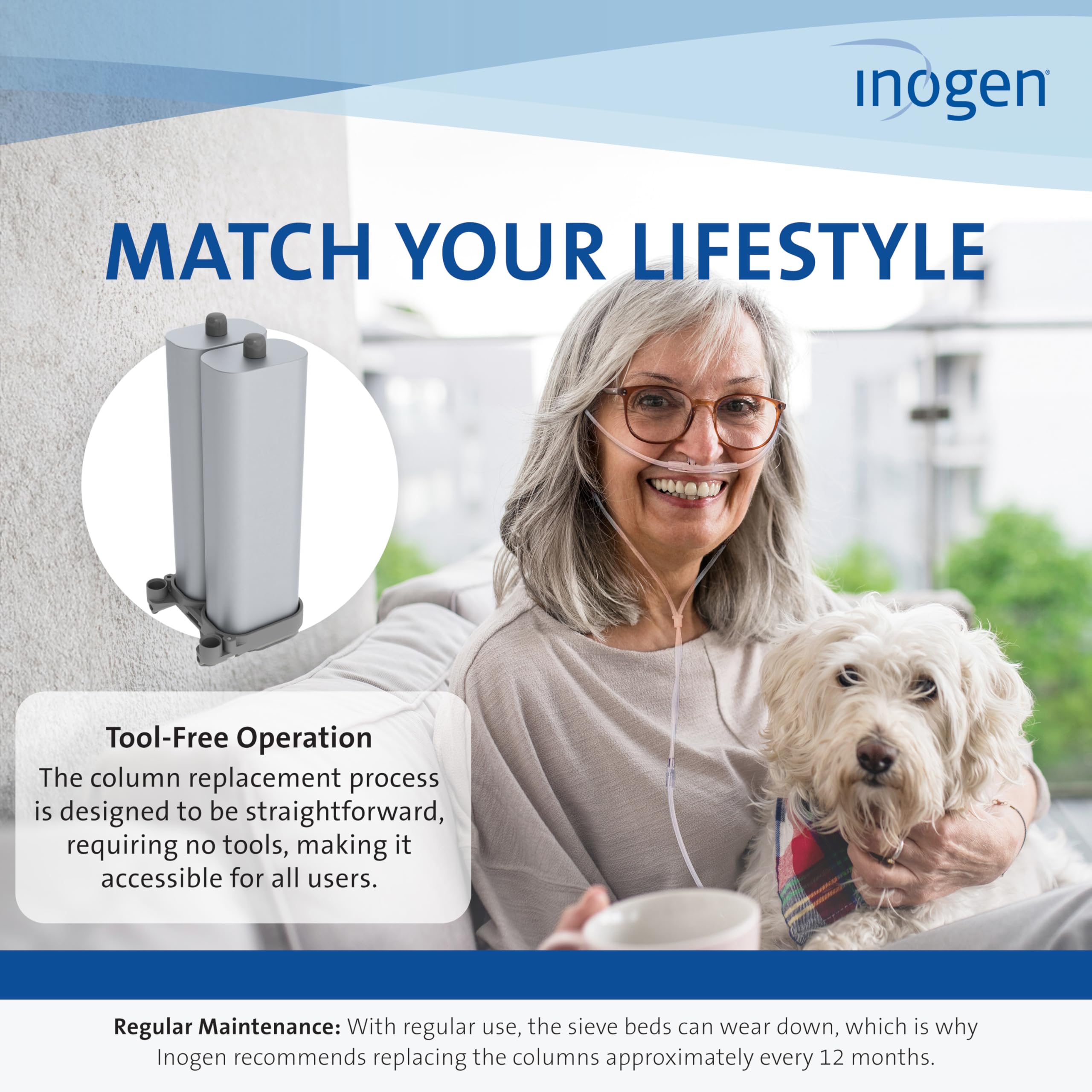 Inogen One G4 replacement column pair inserted in G4 for tool-free service