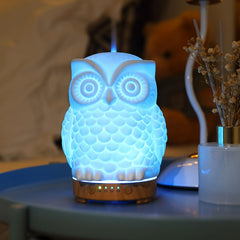 Inrorans owl diffuser enhances bedroom decor with calming aroma glow.