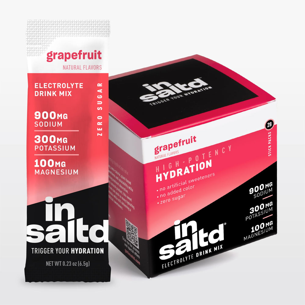 INSALTD sugar-free electrolyte packets grapefruit front for clean hydration during fasting