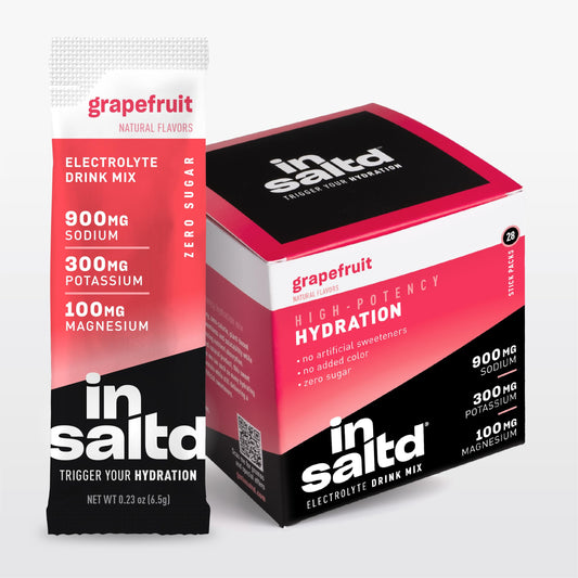 INSALTD sugar-free electrolyte packets grapefruit front for clean hydration during fasting