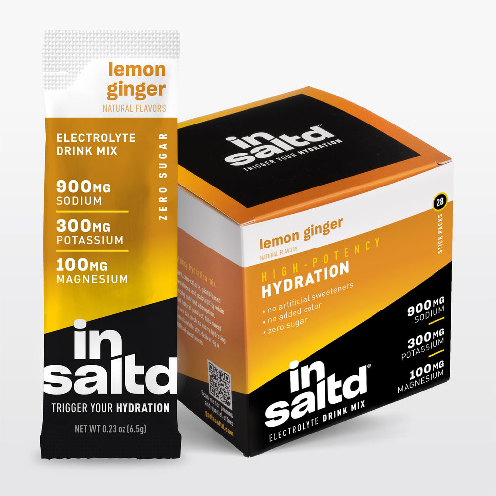 INSALTD sugar-free electrolyte packets Lemon Ginger for zero-calorie hydration on the go