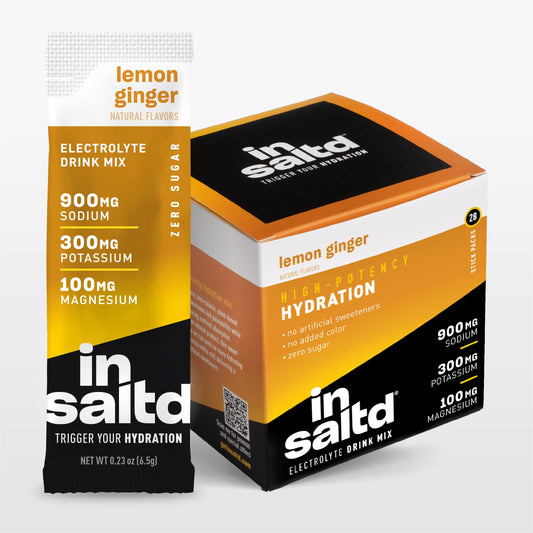 INSALTD sugar-free electrolyte packets Lemon Ginger for zero-calorie hydration on the go