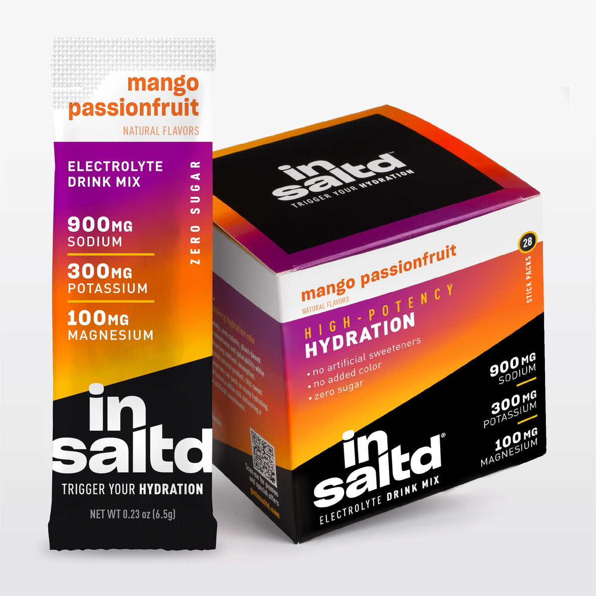 INSALTD Mango Passionfruit electrolyte packets dissolve quickly for fast hydration during workouts
