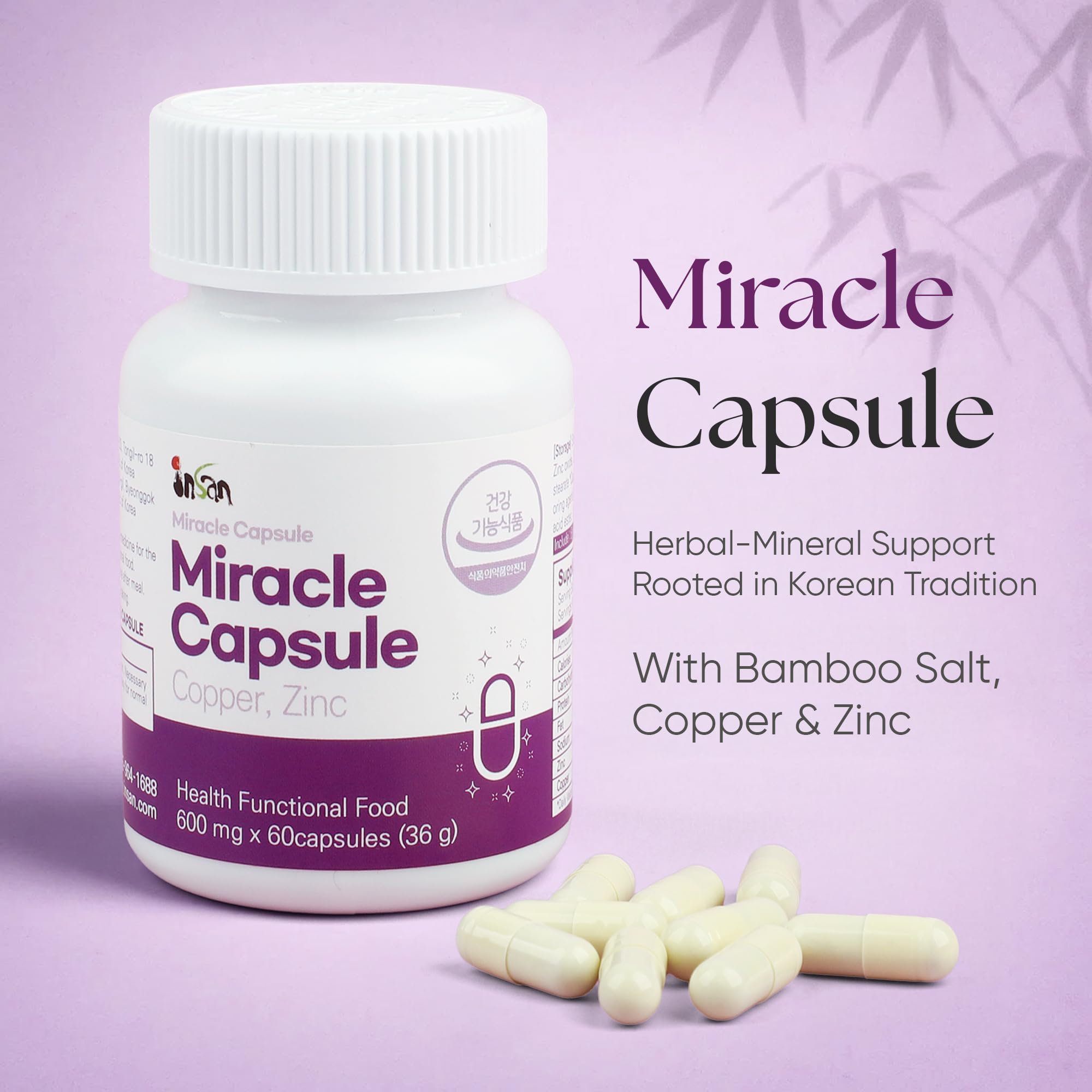 Insan Miracle Capsules packaging label highlighting bamboo salt infusion