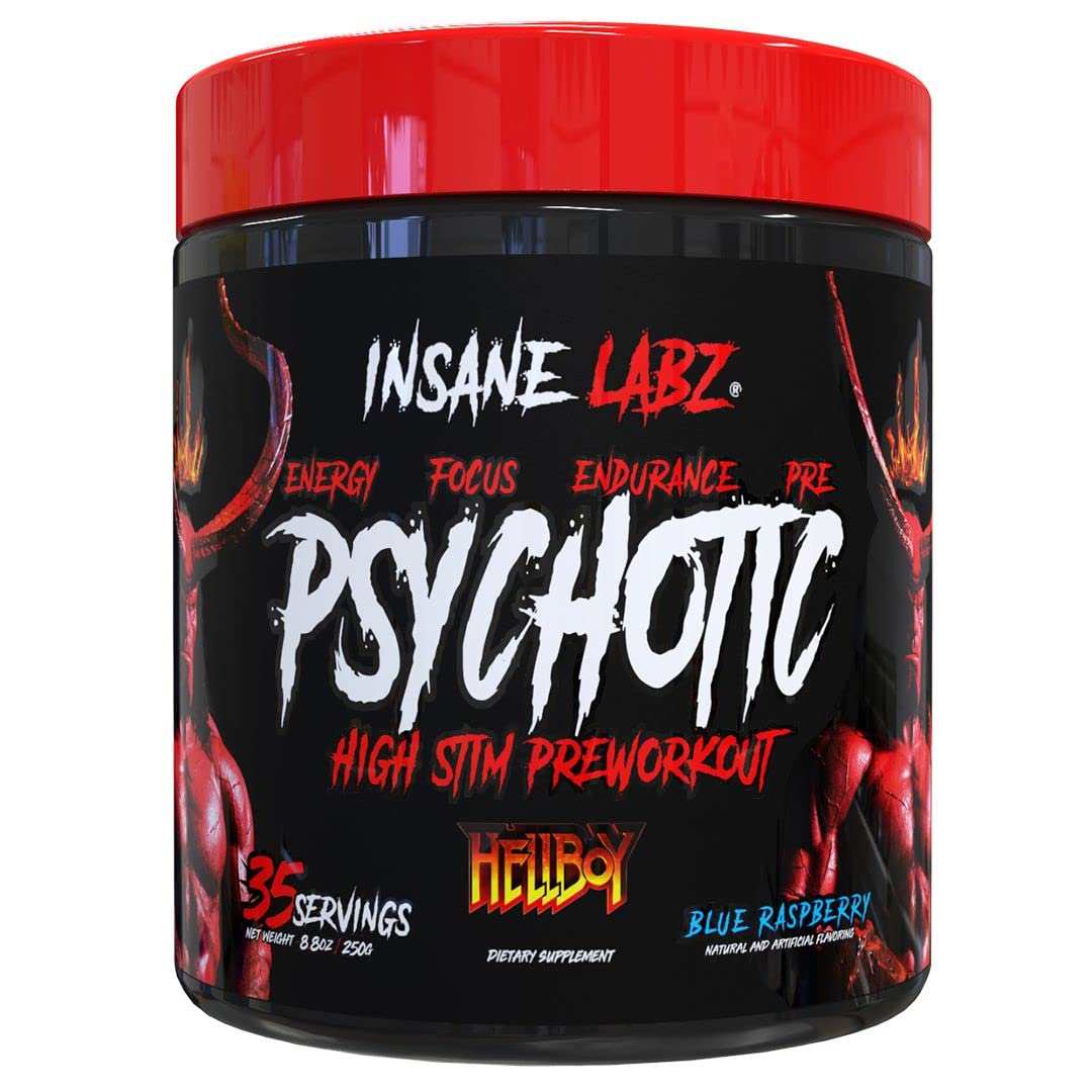 Insane Labz Hellboy Edition bottle front shows blue raspberry flavor for a focused workout