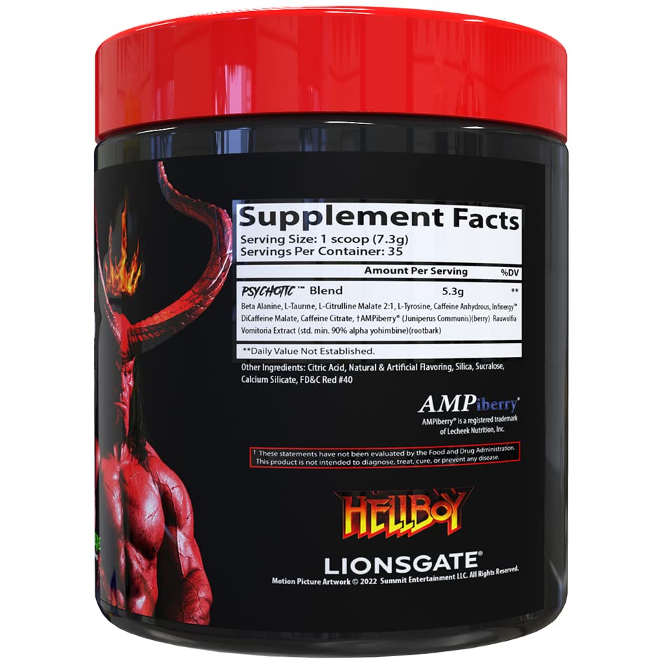 Insane Labz Hellboy Edition tub front shows premium packaging for high-stimulation pre-workout
