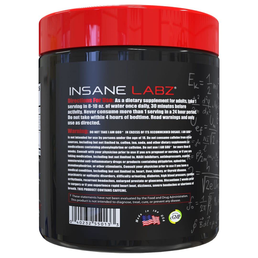 Insane Labz I am God pre-workout bottle front shows bold energy.