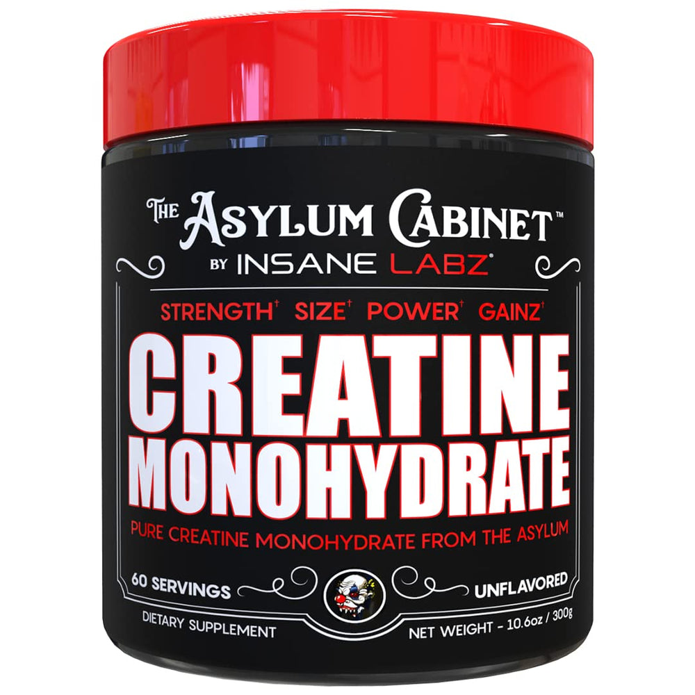 Insane Labz Insane Creatine Monohydrate unflavored powder jar supports lean muscle during training.