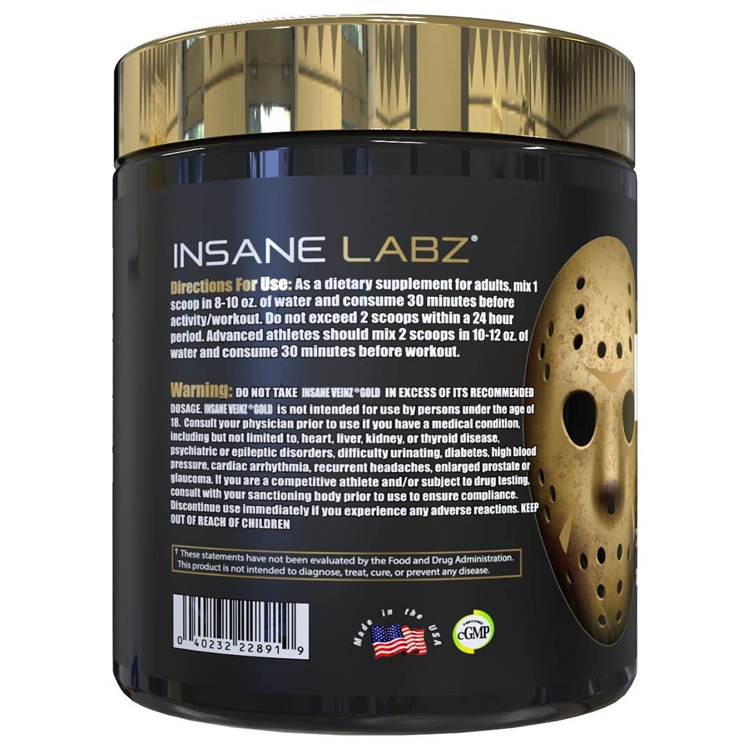 Insane Labz Veinz Gold bottle label shows a stackable pre-workout option.