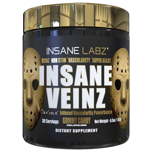 Insane Labz Insane Veinz Gold bottle pour shows non-stimulant nitric oxide support for workouts