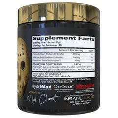 Insane Labz Veinz Gold powder in scoop highlights Hydromax and Nitrosigine.