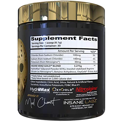 Insane Labz Insane Veinz Gold tub label displays flavors and product details