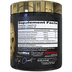 Insane Labz Insane Veinz Gold tub label displays flavors and product details