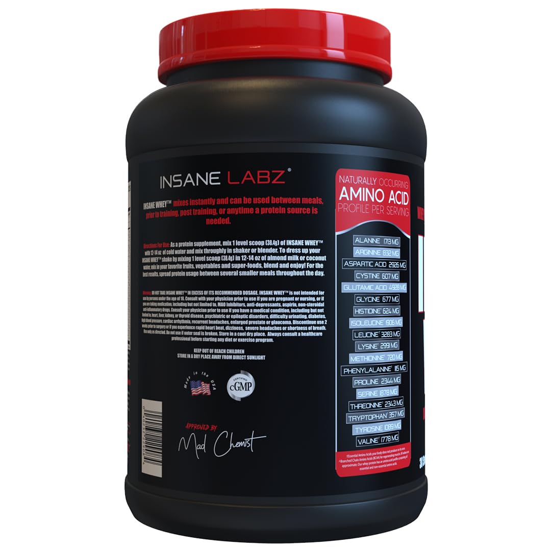 Insane Labz Insane Whey bottle with label and Chocolate Peanut Butter flavor experience