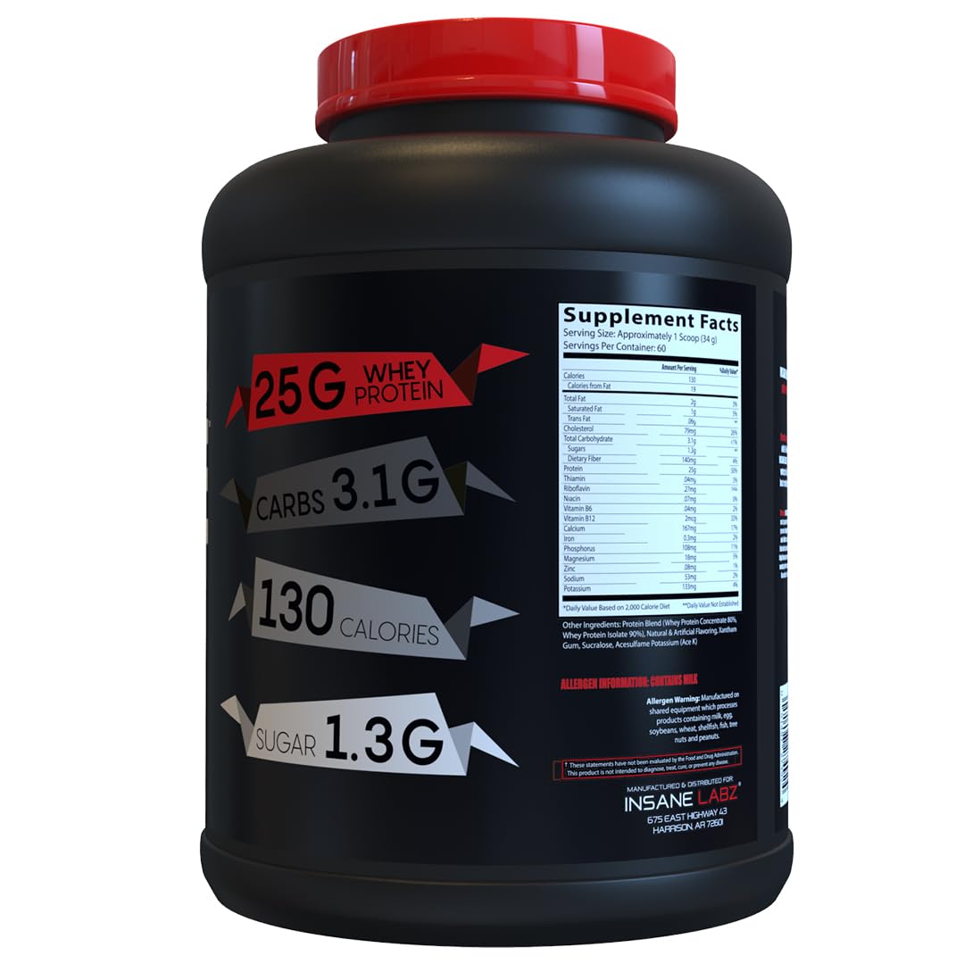 Close-up of Insane Whey label showing 25g protein