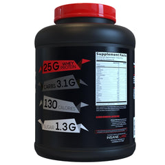 Close-up of Insane Whey label showing 25g protein