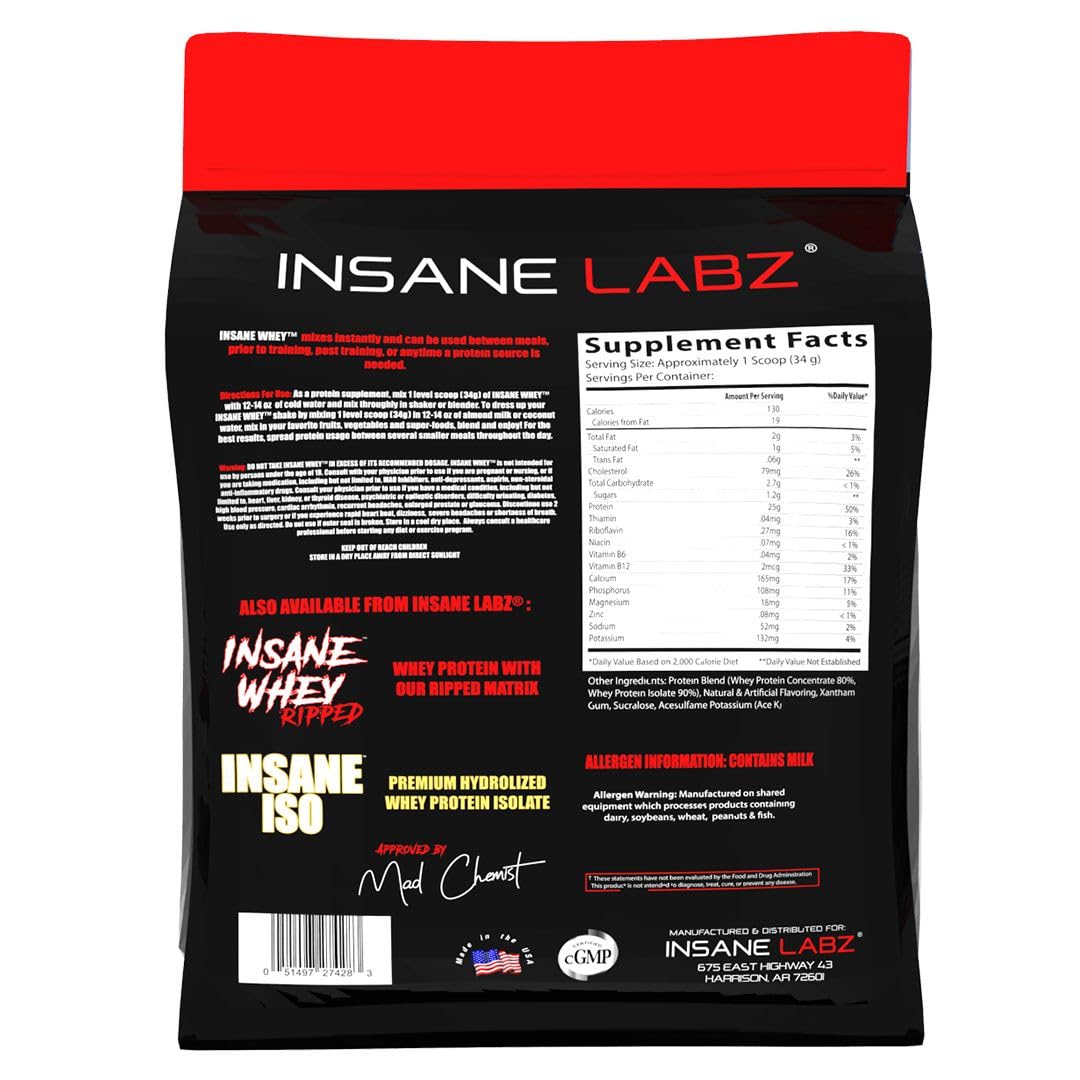Insane Labz Insane Whey label close-up showing macros and ingredients