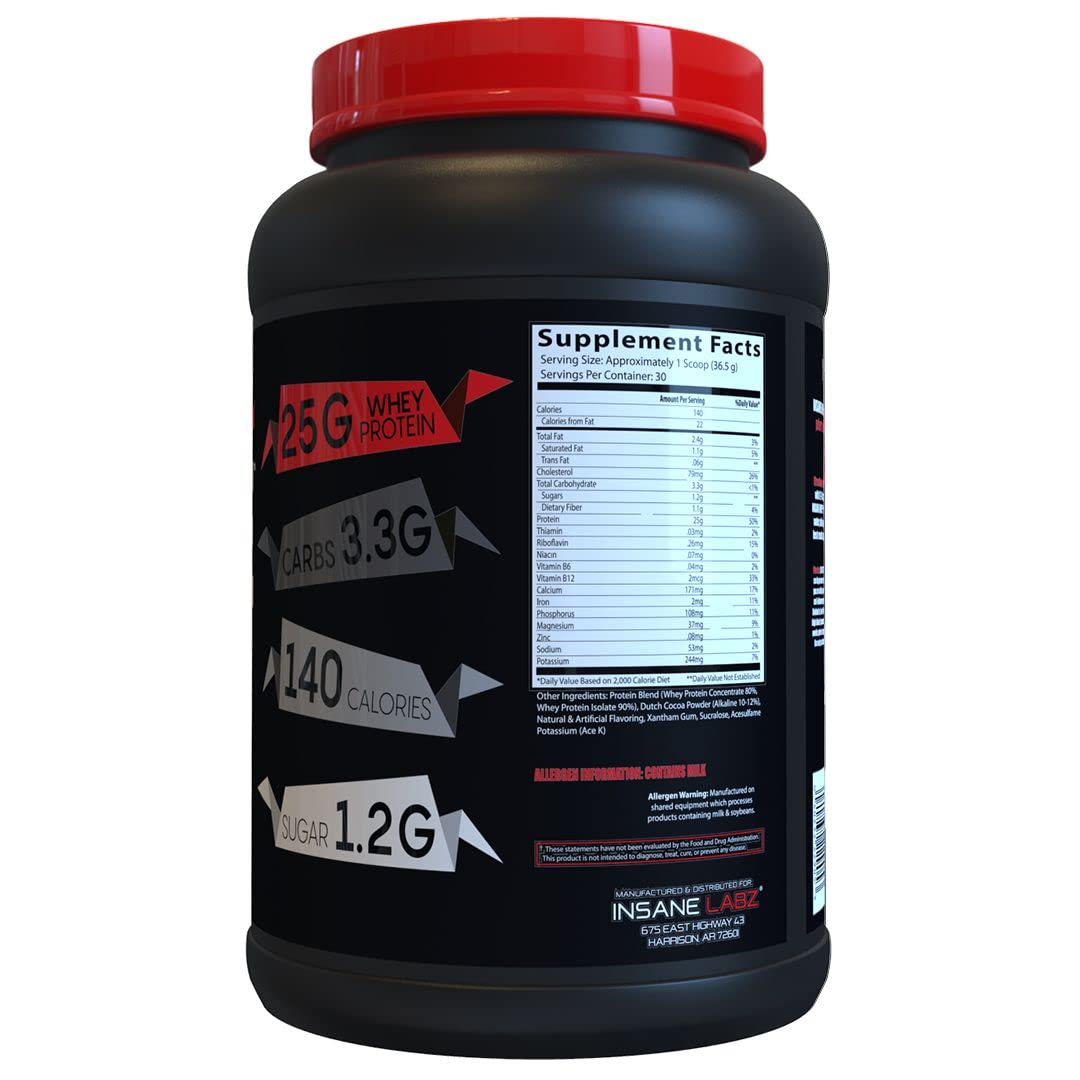 Insane Labz Insane Whey tub label showing protein content