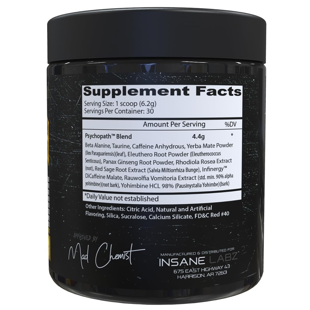 Psychopath powder scoop displaying precise serving for quick preworkout boosts.