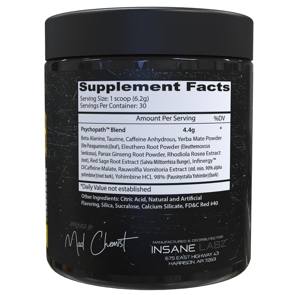 Psychopath powder scoop displaying precise serving for quick preworkout boosts.
