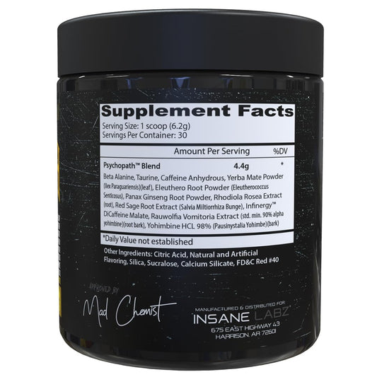 Psychopath powder scoop displaying precise serving for quick preworkout boosts.