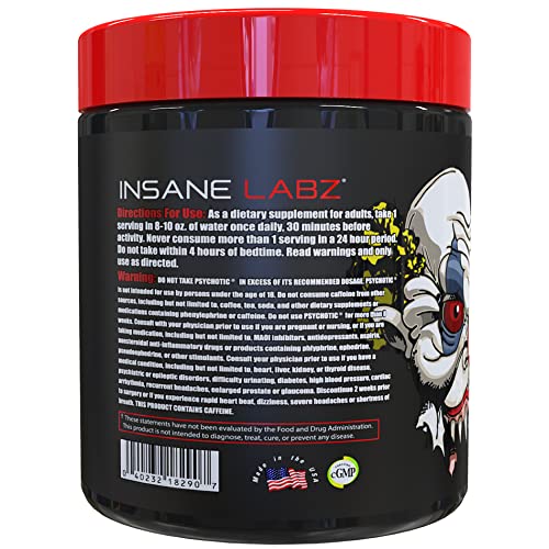 Insane Labz Psychotic bottle label closeup highlighting ingredients and nutrition information.