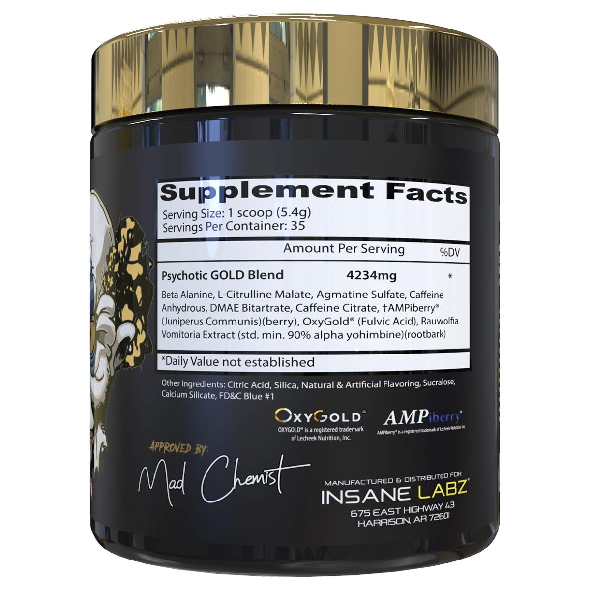 Psychotic Gold bottle closeup highlighting high-stimulant pre-workout benefits
