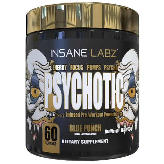 Insane Labz Psychotic Gold bottle pouring for an energy-boosting pre-workout.