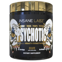 Insane Labz Psychotic Gold bottle pouring for sustained energy and focus.