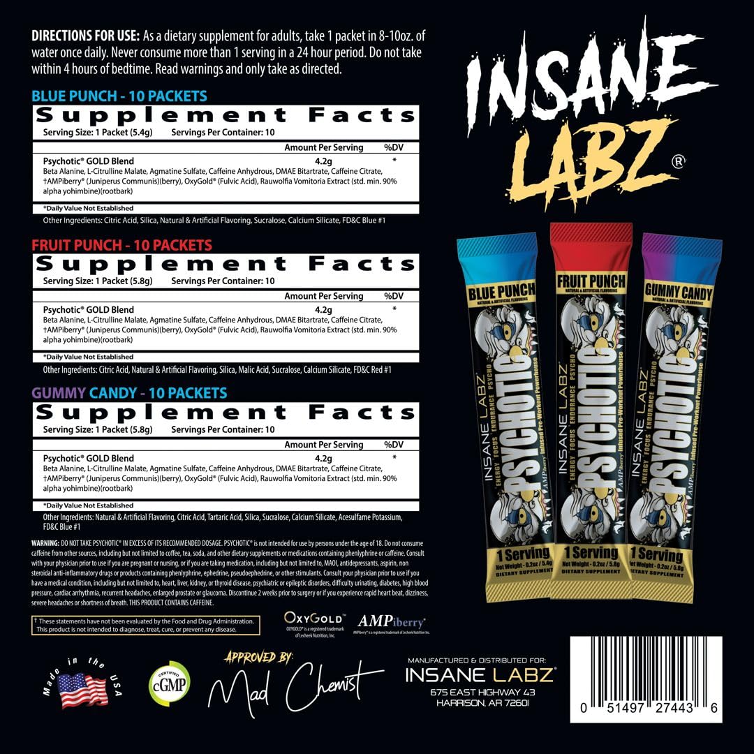 Insane Labz Psychotic Gold branding-shot captures bold styling and energy vibe.