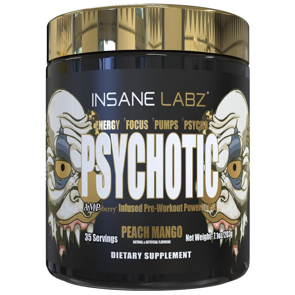 Insane Labz Psychotic Gold energy scoop ready for a pre-workout boost.