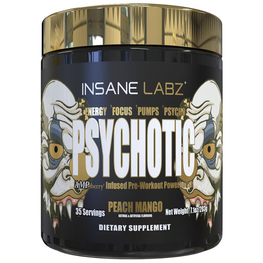 Insane Labz Psychotic Gold energy scoop ready for a pre-workout boost.
