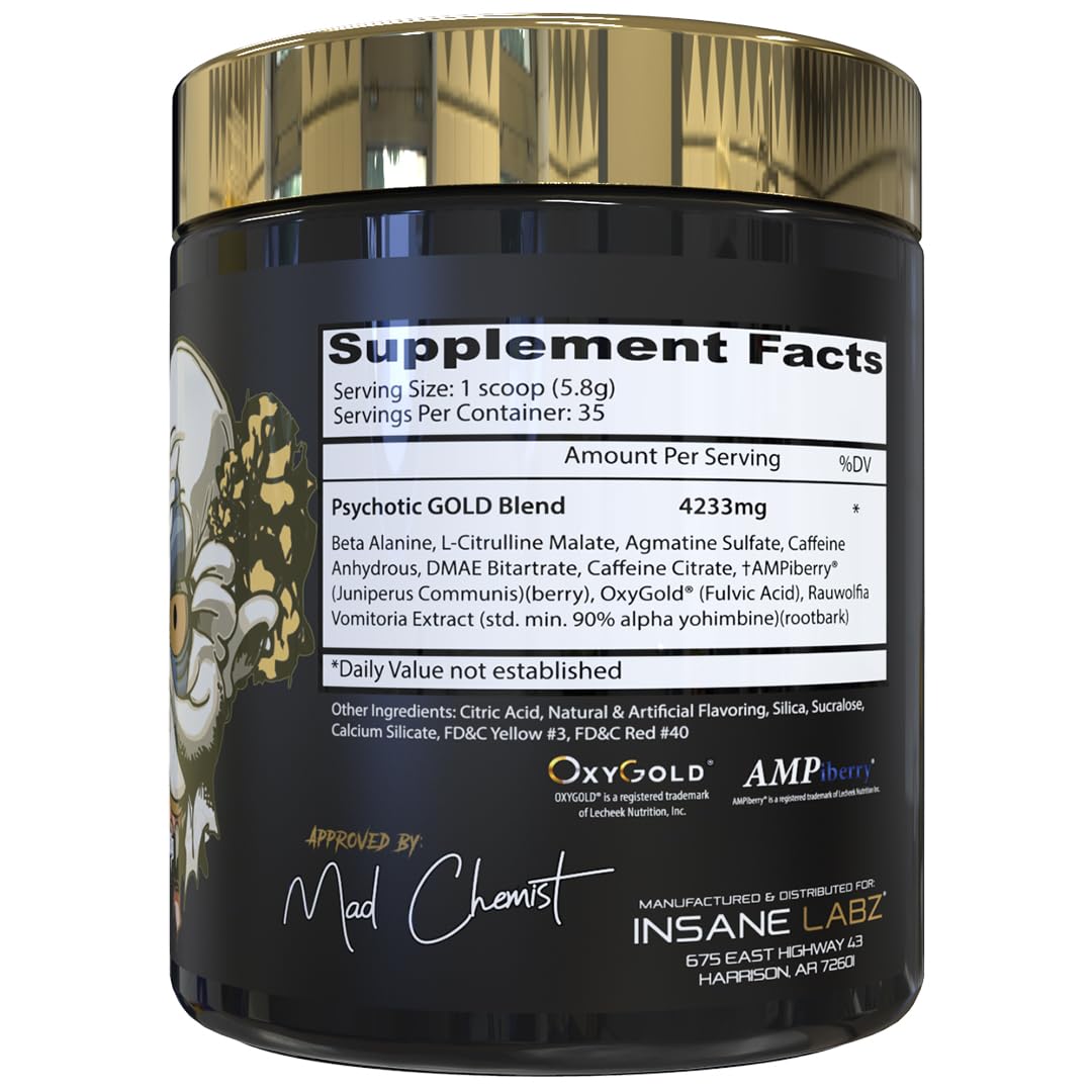Insane Labz Psychotic Gold ingredients-citrulline-beta-alanine show NO boosters for stronger pumps.