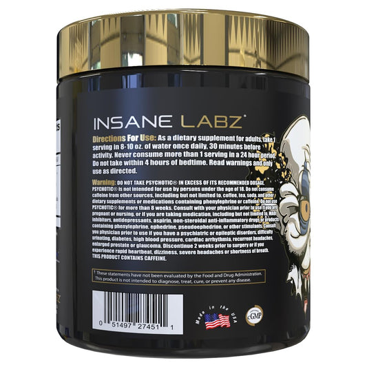 Psychotic Gold label closeup highlights branding and premium performance
